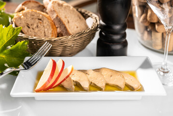 Duck liver rillet, paté, foie grass, with apple and fresh bread