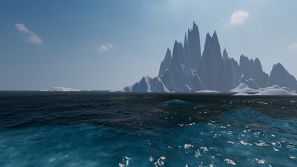 Fototapeta na wymiar Scenic landscape ocean and glacier 3d render