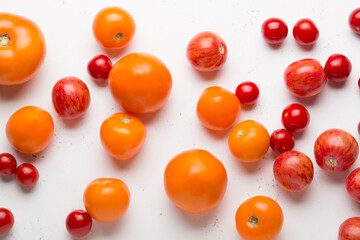 Red and yellow tomatoes. Cherry tomatoes close-up.
