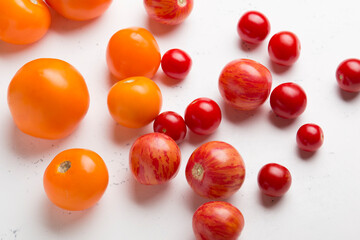 Red and yellow tomatoes. Cherry tomatoes close-up.
