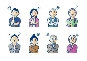 困っている人の上半身イラストセット