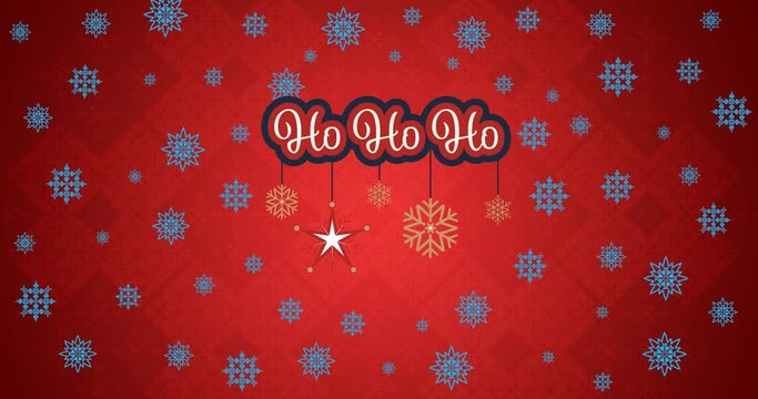 Animation of snowflakes and christmas greetings on red background
