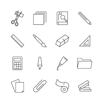 Stationery icons set. Stationery pack symbol vector elements for infographic web