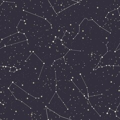 Naklejka premium Seamless pattern with zodiac signs. Vector illustration. Starry sky.