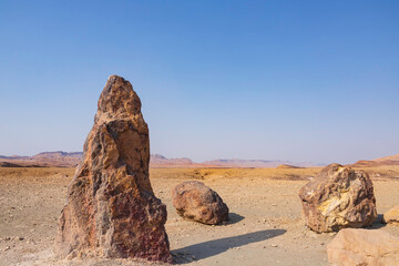 Fototapeta na wymiar Geological formations in Ramon Crater. The Negev Desert.