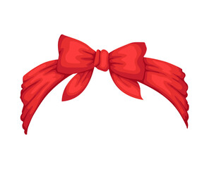 Retro headband for woman. Red bandana for hairstyle. Windy hair dressing with bow. Mockup of decorative hair knotted vintage scarf