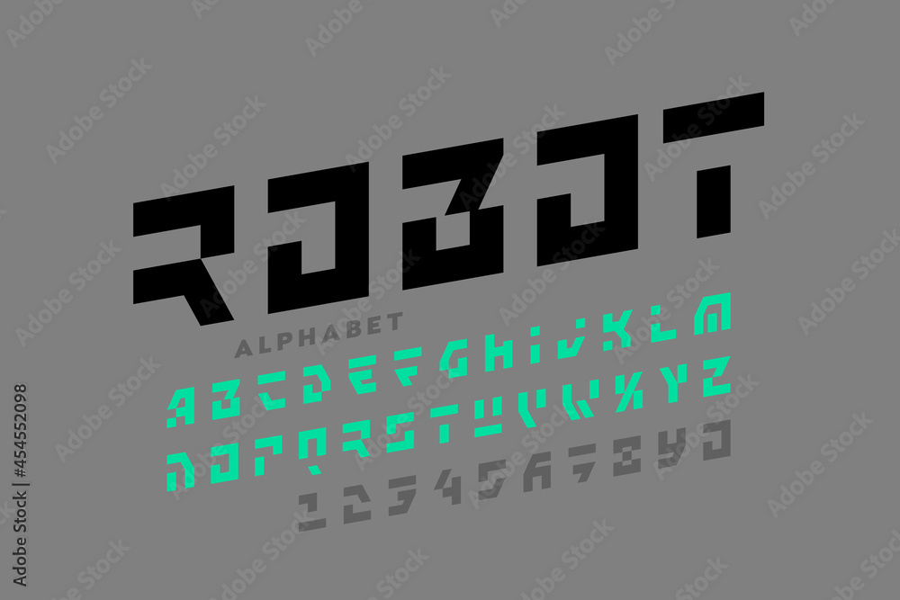 Fototapete technology style font design, robot alphabet, letters and numbers vector illustration
