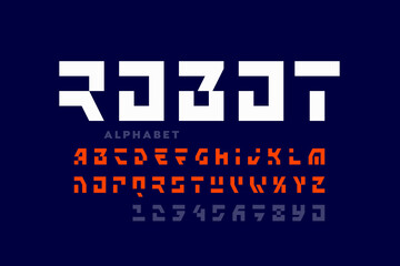 Technology style font design, robot alphabet, letters and numbers vector illustration