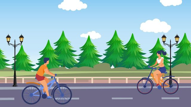Young Man And Woman Are Biking