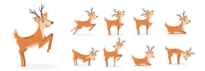 Cartoon deer animal, cute character flat style.