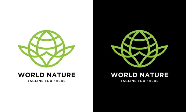World environment icons Logo Concepts. World Ecology vector for web. Eco Vector Line Icons. on a black and white background.