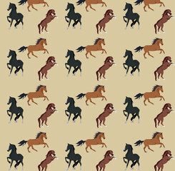Vector seamless pattern with graceful horses. Fashionable fabric design.