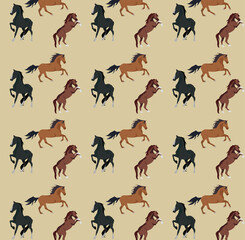 Naklejka premium Vector seamless pattern with graceful horses. Fashionable fabric design.