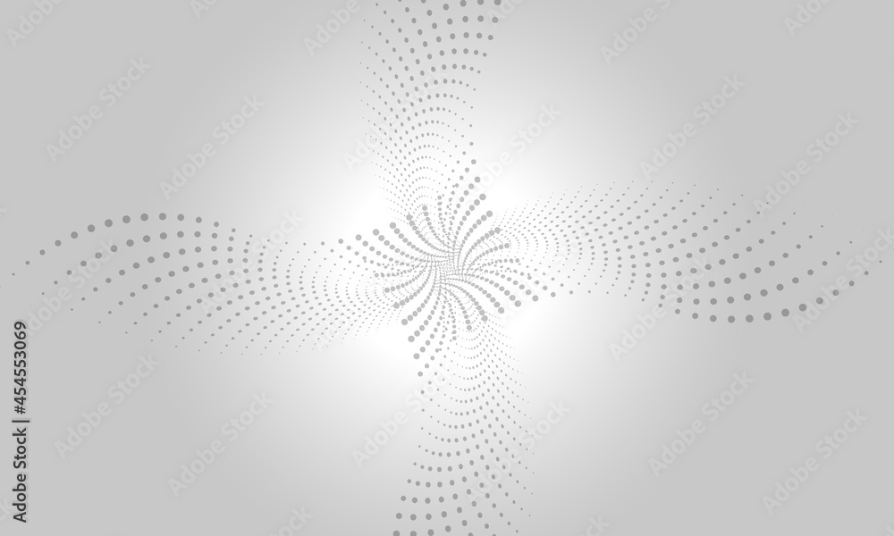 Poster Abstract digital gray and white bacground with flowing particles. Wave particle abstract digital technology concept background. Vector illustration.