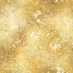 Vector Golden Distressed Foil Seamless Pattern. Shiny gold patina grunge repeat texture. Abstract modern luxury metal scratch surface digital paper, background, wallpaper