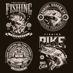 Vintage monochrome fishing emblems