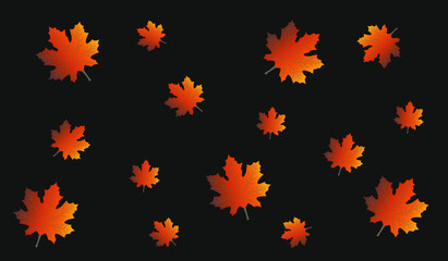 Naklejka na ściany i meble Yellow maple leaves on a black background. Gradient leaves. Fall time. Autumn pattern.