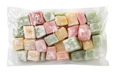 Turkish delight in packaging close-up on a white background. Isolated