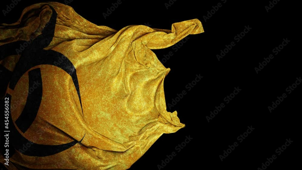 Aufkleber realistic 3d animation of the dark grimy and grungy yellow canvas with biohazard sign as fly away op