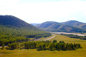 Beautiful nature landscape with mountains and forest in Khakassia