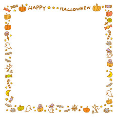 ハロウィンのフレーム　手描き　正方形