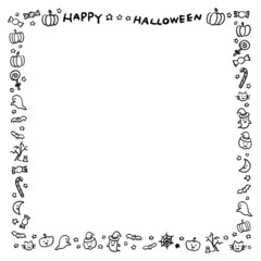 ハロウィンのフレーム　手描き　正方形　線画