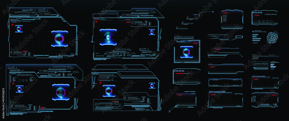 Poster cyber-style panels and windows for games. hud game user interface for pocket pc. holographic cyber f