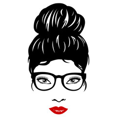Woman face with glasses and bun