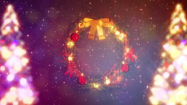 new year holiday chaplet and pine tree soft focus background