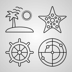Set of Thin Line Flat Design Icons of Sailor