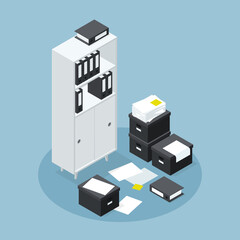 Isometric Office Room Papers Storage Illustration