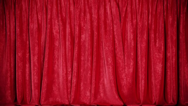 Realistic 3D animation of the luxurious and cozy red velvet theater stage curtain rendered in UHD with alpha matte