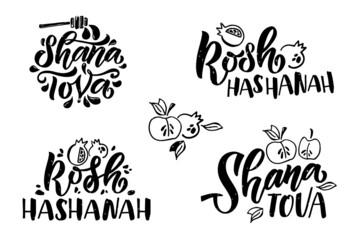 Vector illustration of lettering typography for Rosh Hashanah Jewish New Year. Icon, badge, poster, banner signature Shana Tova Happy New Year. Template for postcard, invitation, card
