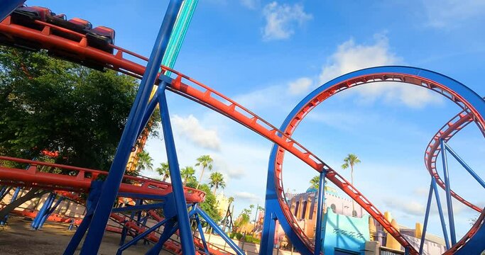 Tampa bay, Florida. August 15, 2021. People enjoying roller coaster at Tampa (1)