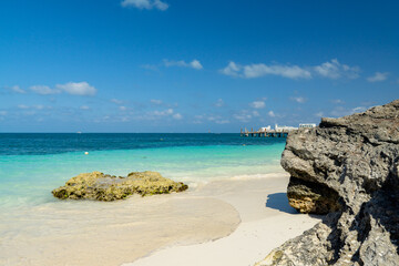 Beach and rock formations in Cancun, Mexico