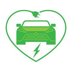 Electric car icon, vector, front view of electric car,  green vector icon illustration pictogram