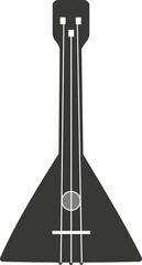 Black silhouette of a flat balalaika with strings.