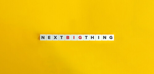 Next Big Thing banner and concept. Block letters on bright orange background. Minimal aesthetics.