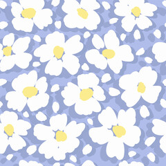 Simple flowers seamless pattern. Cute hand drawing vector illustration. White primitive flowers background, vintage design. Surface design, textile, stationery