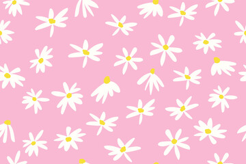 Simple flowers seamless pattern. Cute hand drawing vector illustration. White primitive flowers background, vintage design. Surface design, textile, stationery