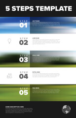 Five stripe steps vertical progress page template with big photo placeholders