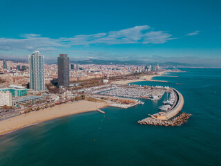 Aerial shot of Barcelona on a sunny morning	