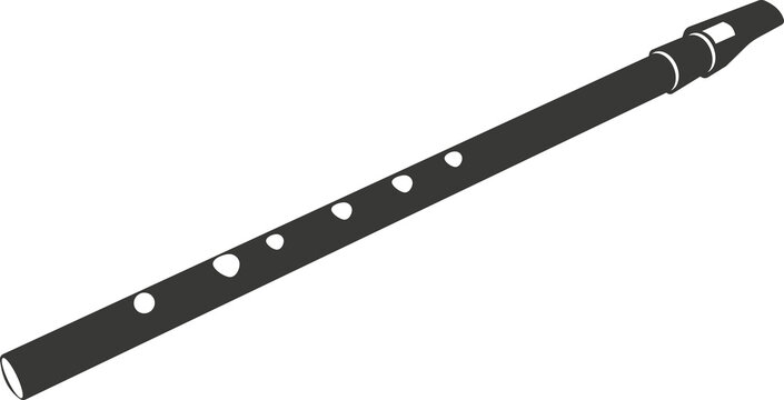 Black flat silhouette of a flute. A vector image.