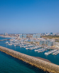 Fototapeta premium Aerial view of yachts in marina of Herzliya, Israel