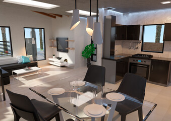 3D Rendering Living Room Interior
