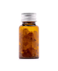 brown glass bottle of aromatic salt for label design mockup