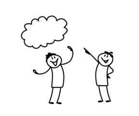 Obraz premium Two people and an idea on a white background. Sketch. Vector illustration.