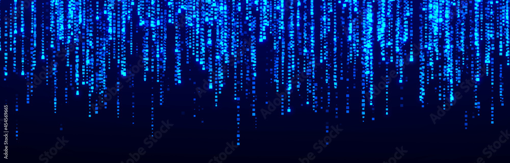 Poster cyberspace with blue digital falling lines. geometric flow in cyberspace. high speed. big data conne