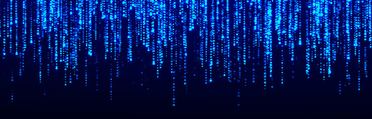 Cyberspace with blue digital falling lines. Geometric flow in cyberspace. High speed. Big data connection. 3D rendering.