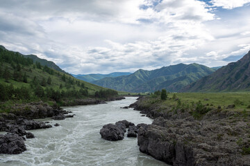 Fototapeta na wymiar Altai mountains, Russia. This is the narrowest and deepest place of river - harsh beauty of nature
